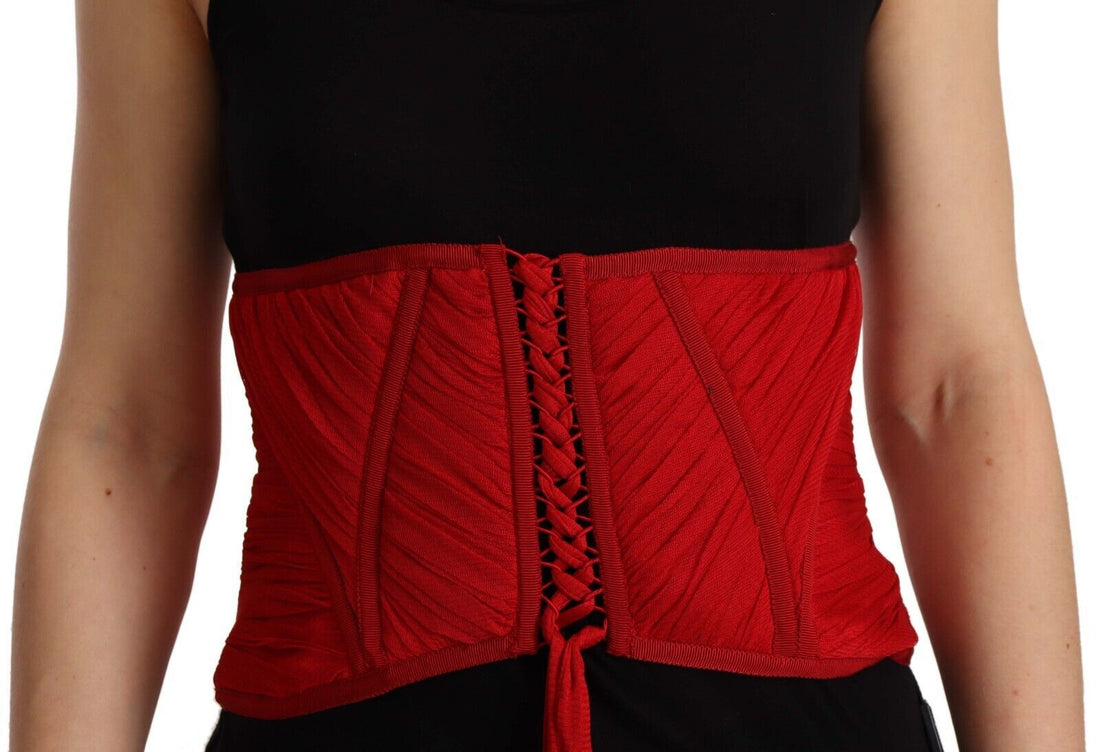 Dolce & Gabbana Red Corset Belt Stretch Waist Strap Silk Top - Whispers Of Wisdom Clothing