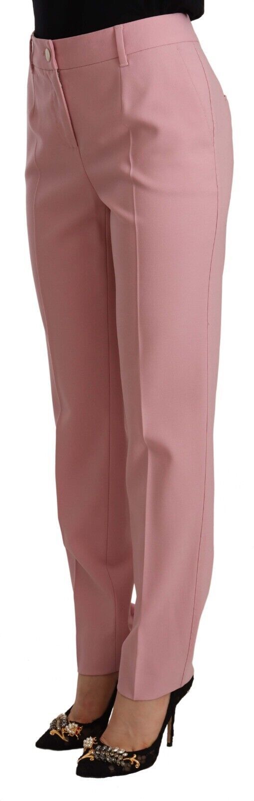 Dolce & Gabbana Pink Wool Stretch High Waist Trouser Pants - Whispers Of Wisdom Clothing