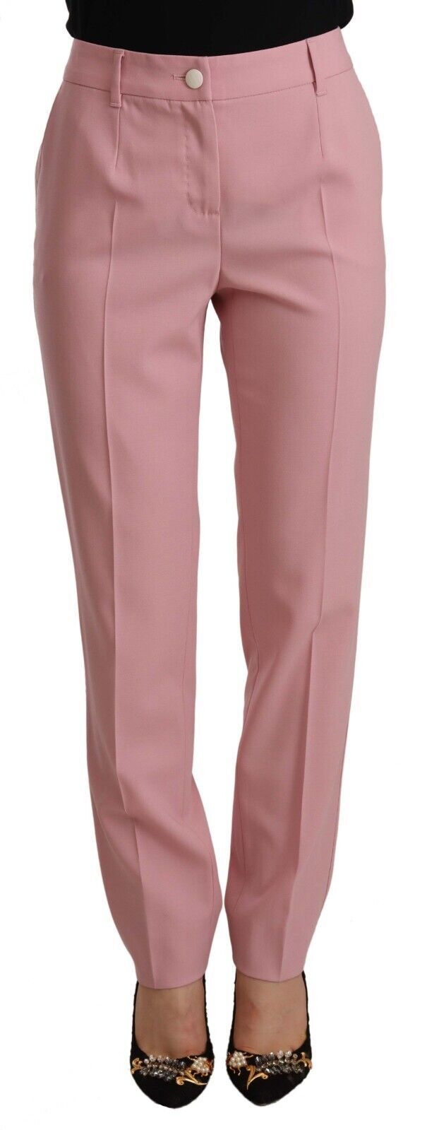 Dolce & Gabbana Pink Wool Stretch High Waist Trouser Pants - Whispers Of Wisdom Clothing