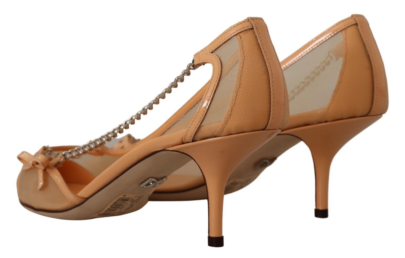 Dolce & Gabbana Peach Mesh Leather Chains Heels Pumps Shoes - Whispers Of Wisdom Clothing