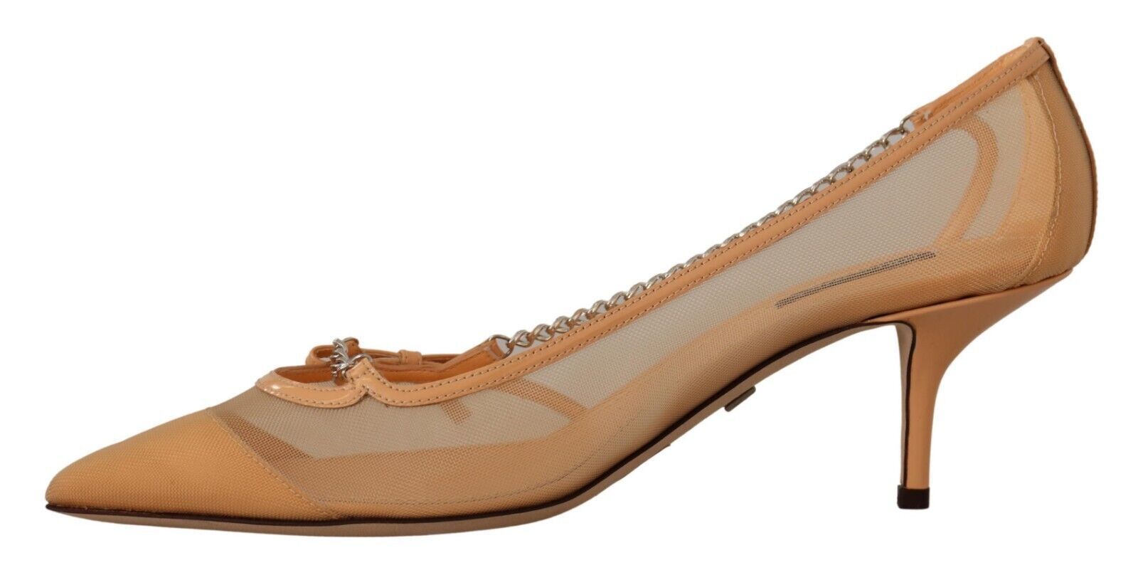 Dolce & Gabbana Peach Mesh Leather Chains Heels Pumps Shoes - Whispers Of Wisdom Clothing