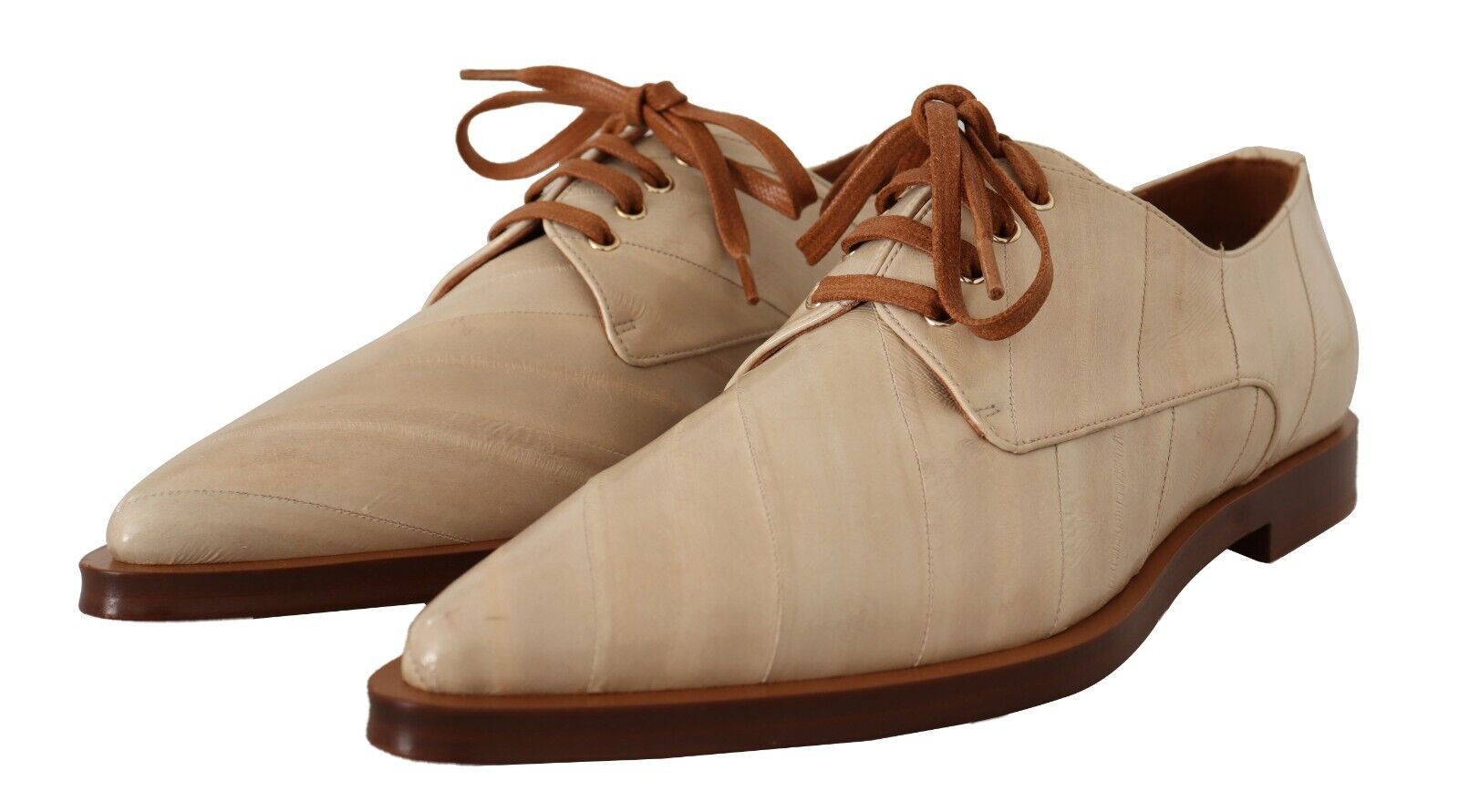 Dolce & Gabbana White Eel Leather Lace Up Formal Flats Shoes - Whispers Of Wisdom Clothing