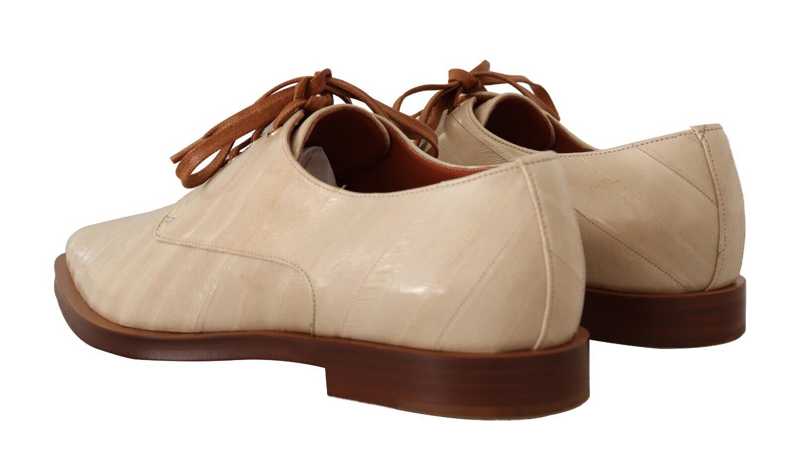 Dolce & Gabbana White Eel Leather Lace Up Formal Flats Shoes - Whispers Of Wisdom Clothing