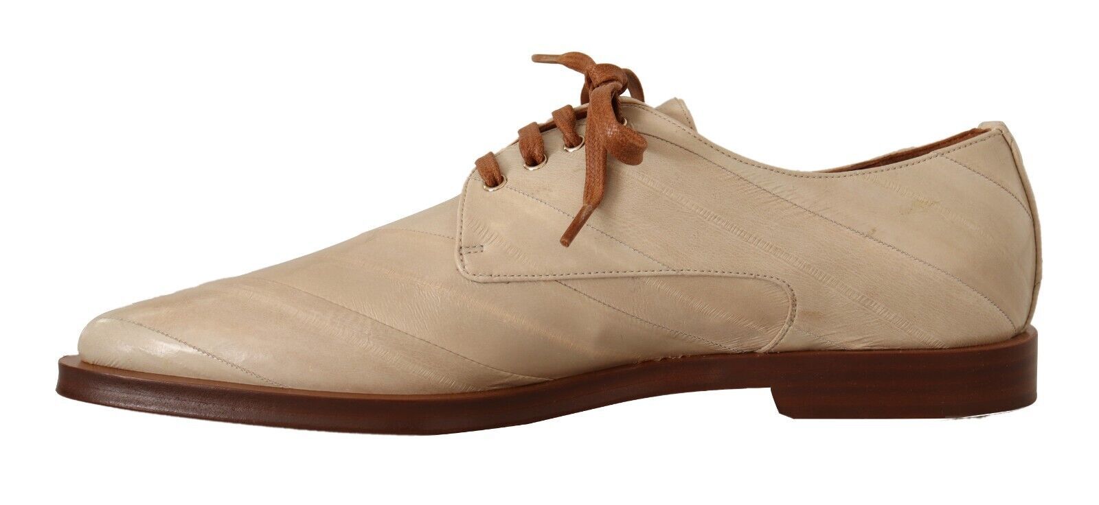 Dolce & Gabbana White Eel Leather Lace Up Formal Flats Shoes - Whispers Of Wisdom Clothing