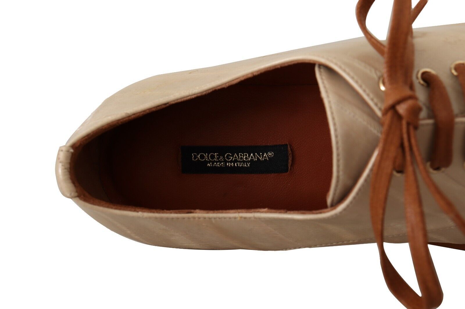 Dolce & Gabbana White Eel Leather Lace Up Formal Flats Shoes - Whispers Of Wisdom Clothing