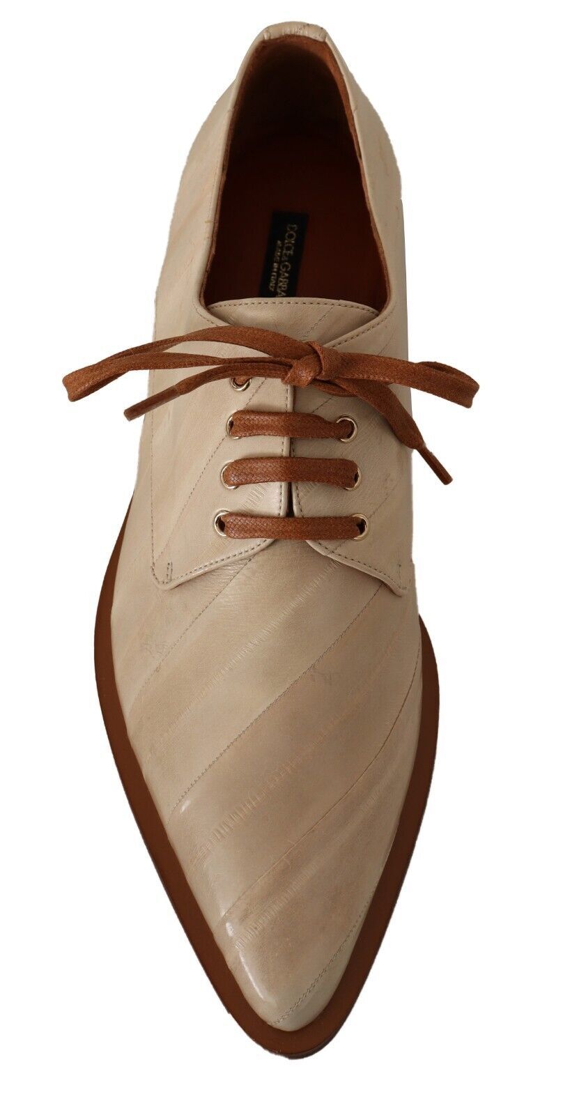 Dolce & Gabbana White Eel Leather Lace Up Formal Flats Shoes - Whispers Of Wisdom Clothing