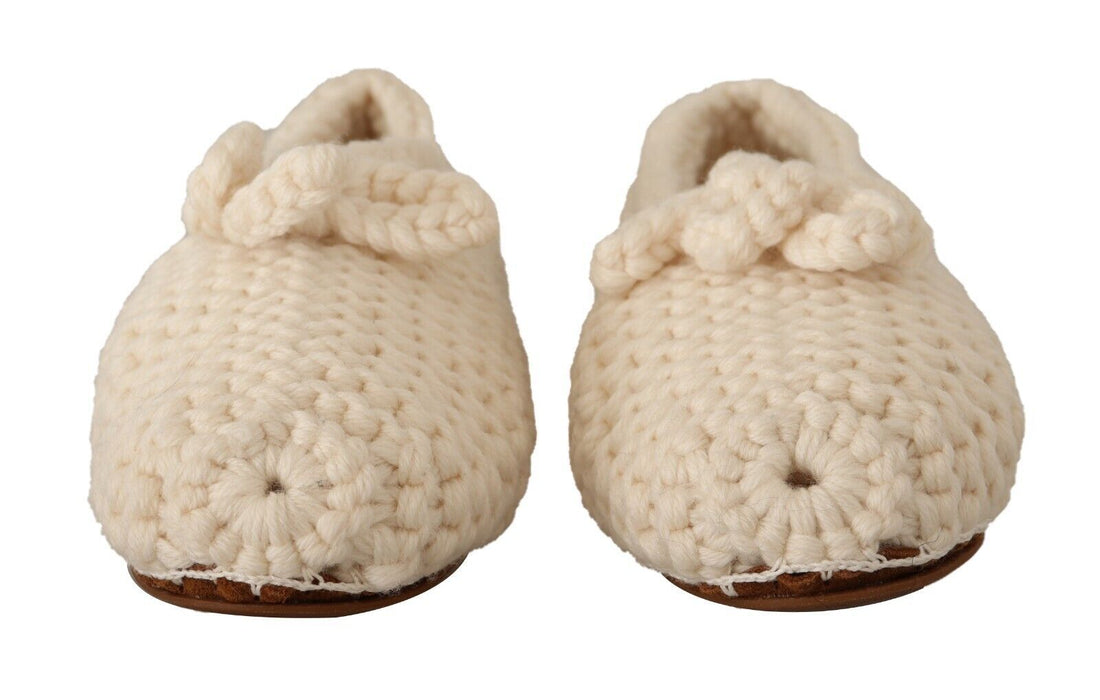 Dolce & Gabbana White Slip On Ballerina Flats Wool Knit Shoes - Whispers Of Wisdom Clothing