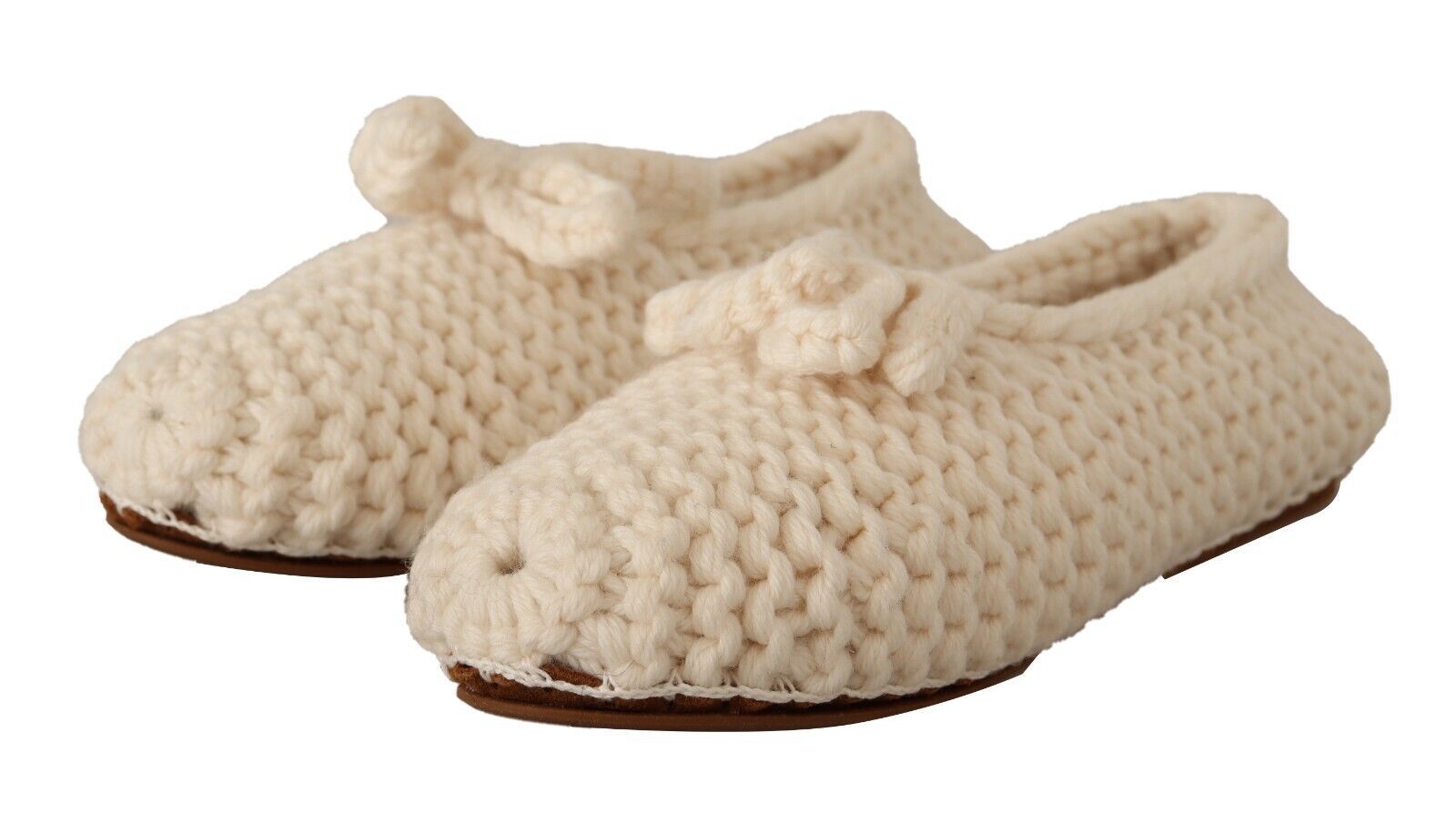 Dolce & Gabbana White Slip On Ballerina Flats Wool Knit Shoes - Whispers Of Wisdom Clothing