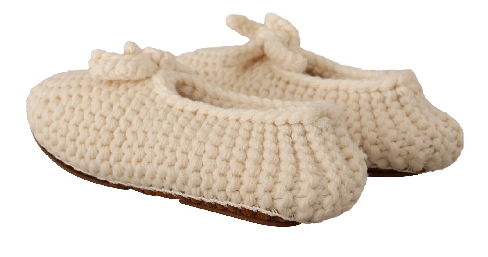Dolce & Gabbana White Slip On Ballerina Flats Wool Knit Shoes - Whispers Of Wisdom Clothing