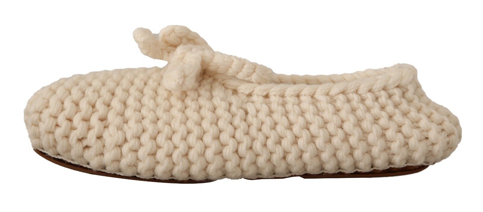Dolce & Gabbana White Slip On Ballerina Flats Wool Knit Shoes - Whispers Of Wisdom Clothing