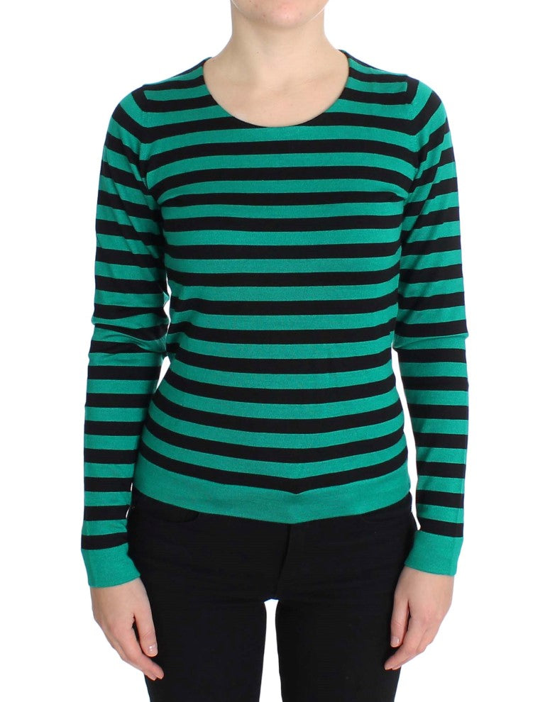 Dolce & Gabbana Green Black Silk Cashmere Sweater - Whispers Of Wisdom Clothing
