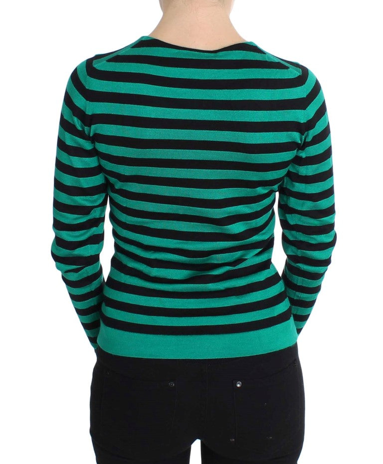Dolce & Gabbana Green Black Silk Cashmere Sweater - Whispers Of Wisdom Clothing