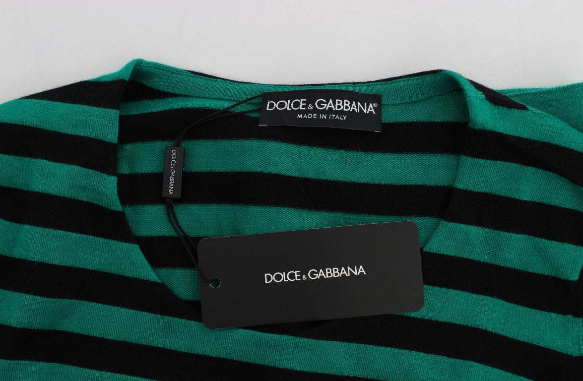 Dolce & Gabbana Green Black Silk Cashmere Sweater - Whispers Of Wisdom Clothing