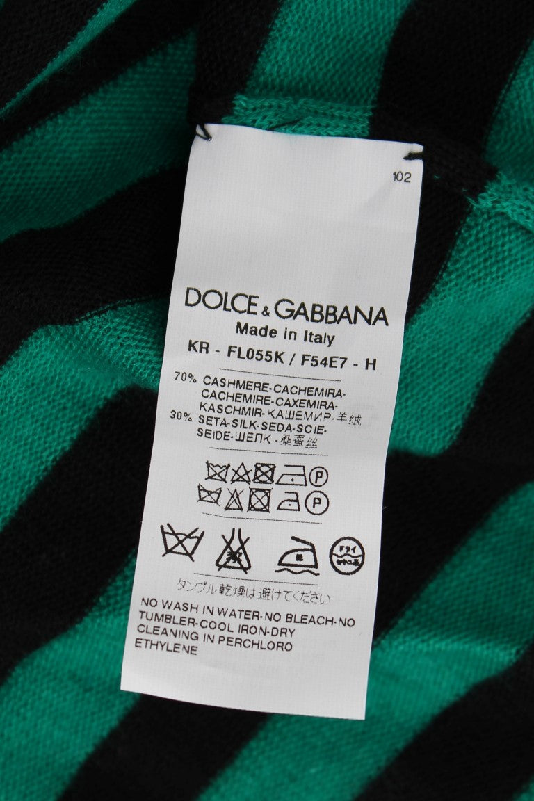 Dolce & Gabbana Green Black Silk Cashmere Sweater - Whispers Of Wisdom Clothing