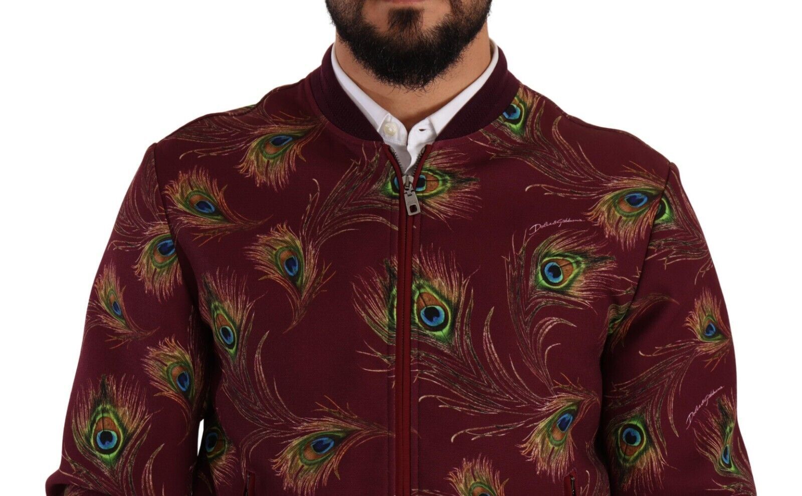 Dolce & Gabbana Red Peacock Polyester Stretch Full Zip Jacket - Whispers Of Wisdom Clothing