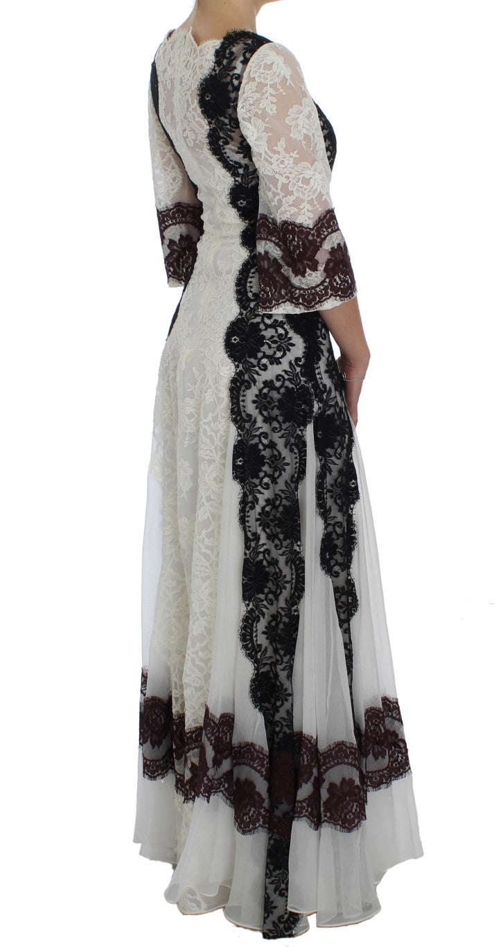 Dolce & Gabbana White Floral Lace Full Length Gown Dress - Whispers Of Wisdom Clothing