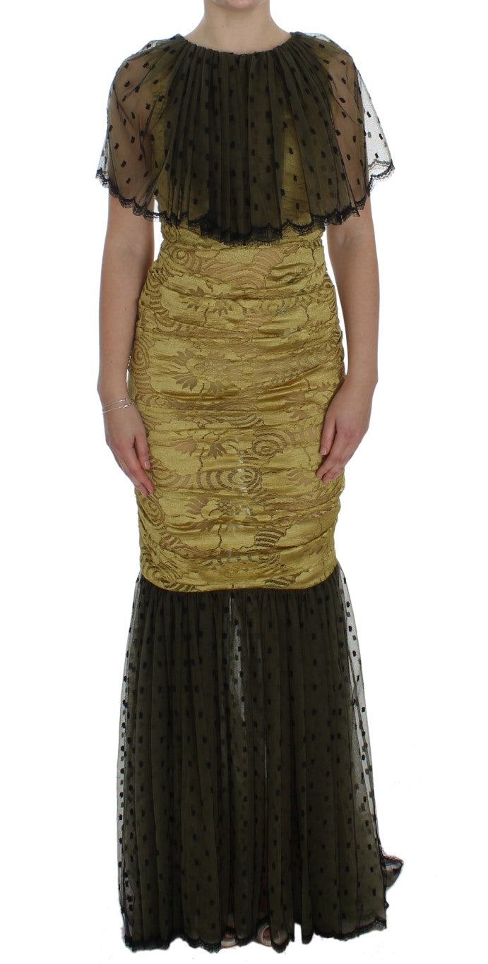 Dolce & Gabbana Yellow Black Floral Lace Ricamo Gown Dress - Whispers Of Wisdom Clothing