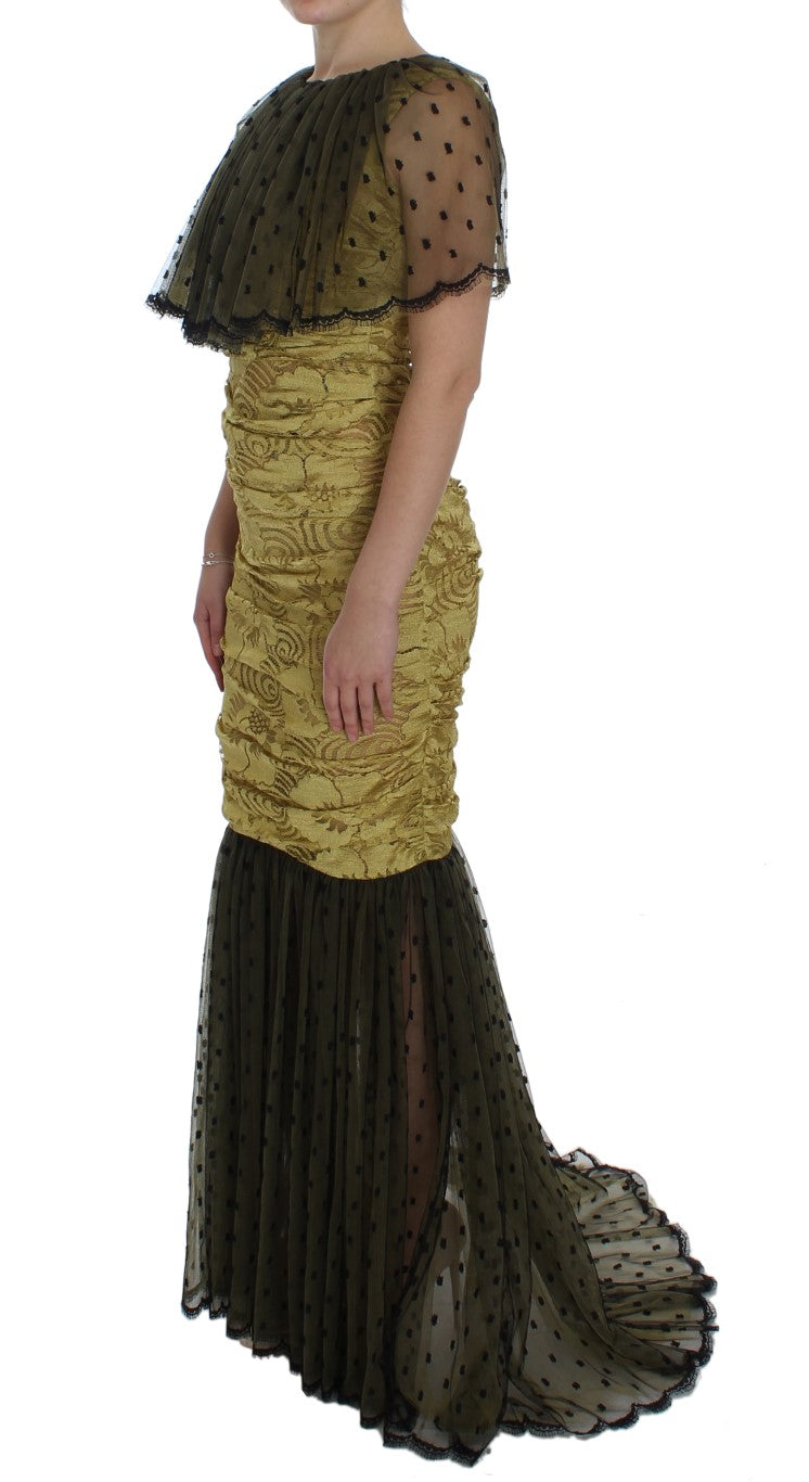 Dolce & Gabbana Yellow Black Floral Lace Ricamo Gown Dress - Whispers Of Wisdom Clothing