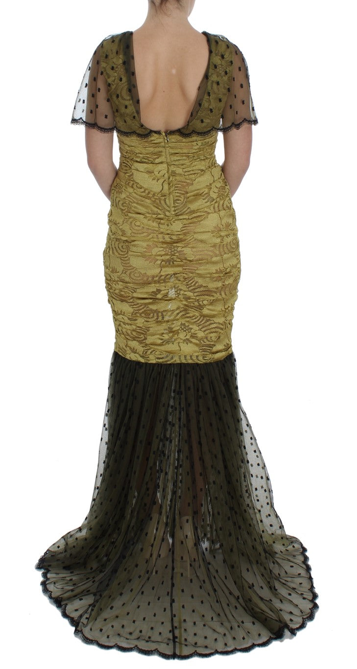 Dolce & Gabbana Yellow Black Floral Lace Ricamo Gown Dress - Whispers Of Wisdom Clothing