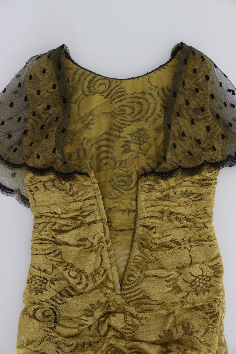 Dolce & Gabbana Yellow Black Floral Lace Ricamo Gown Dress - Whispers Of Wisdom Clothing