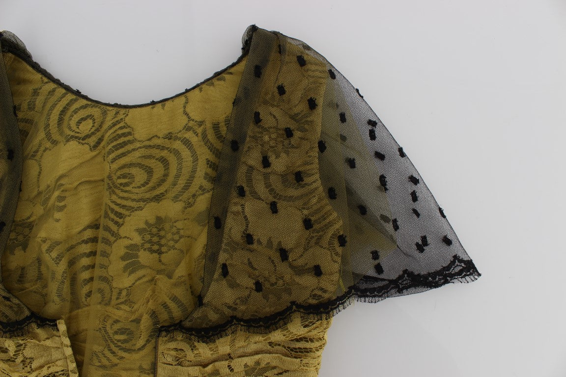 Dolce & Gabbana Yellow Black Floral Lace Ricamo Gown Dress - Whispers Of Wisdom Clothing