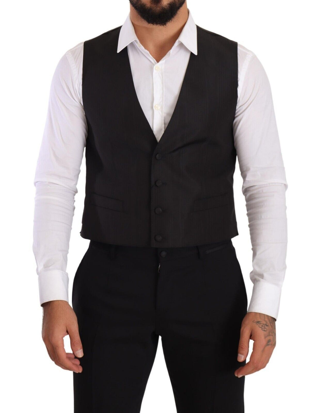 Dolce & Gabbana Gray Silk Slim Fit Waistcoat Formal Vest - Whispers Of Wisdom Clothing