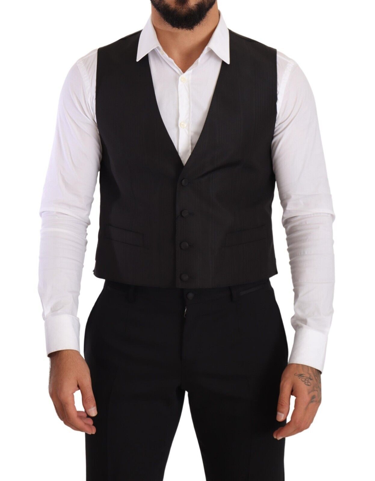 Dolce & Gabbana Gray Silk Slim Fit Waistcoat Formal Vest - Whispers Of Wisdom Clothing
