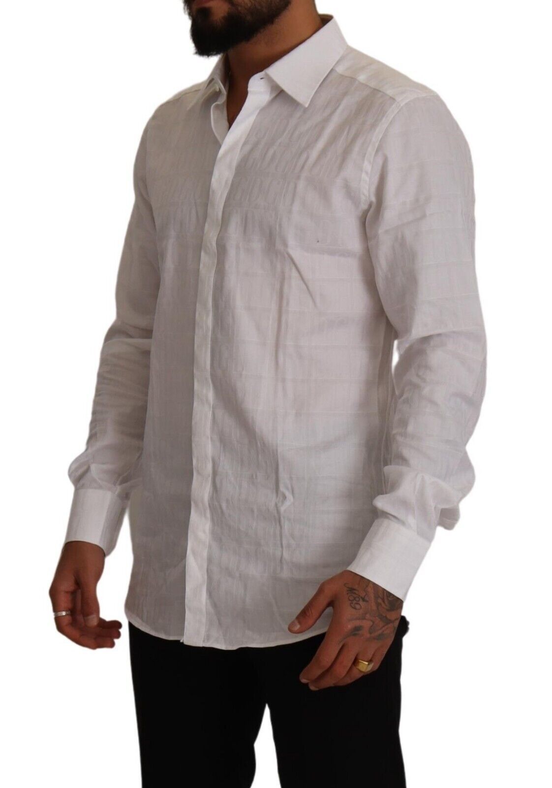 Dolce & Gabbana White GOLD Cotton Slim Fit Dress Formal Shirt - Whispers Of Wisdom Clothing