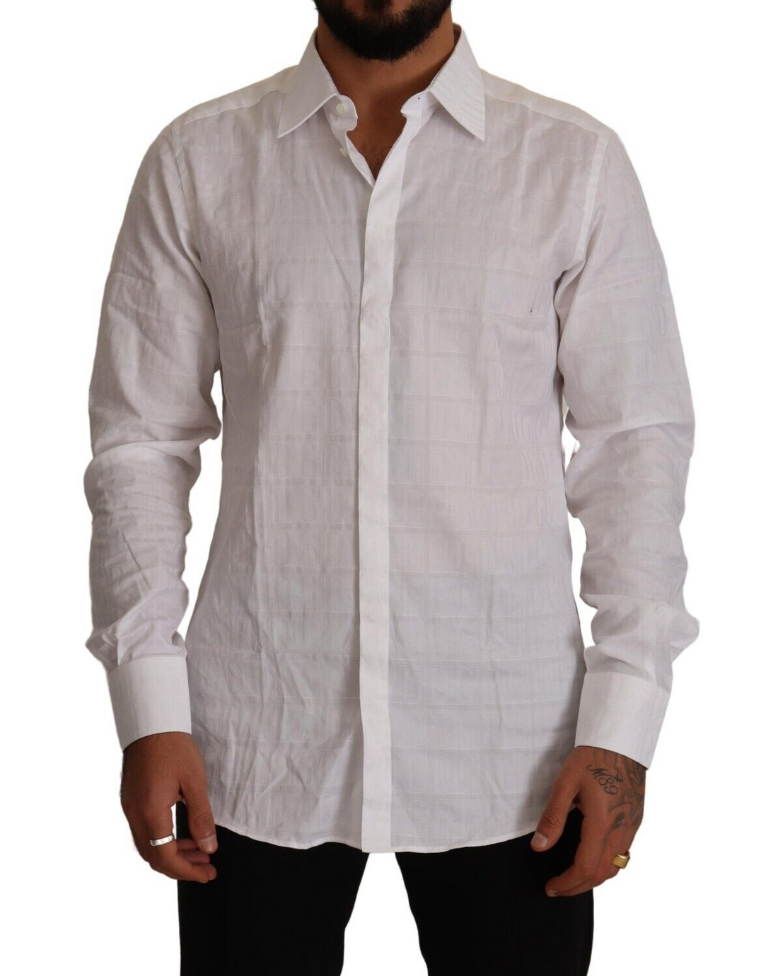 Dolce & Gabbana White GOLD Cotton Slim Fit Dress Formal Shirt - Whispers Of Wisdom Clothing