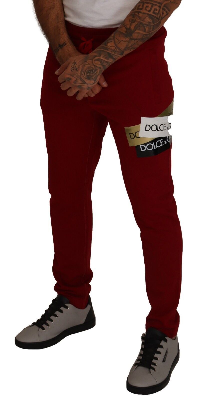 Dolce & Gabbana Red Cotton Logo Patch Sweatpants Jogging Pants - Whispers Of Wisdom Clothing