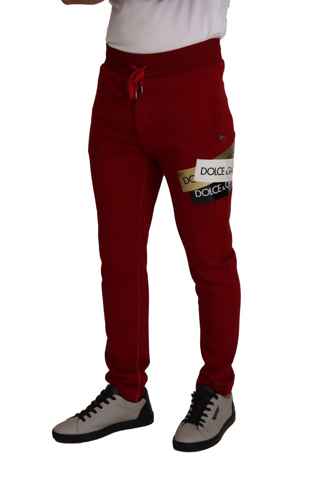 Dolce & Gabbana Red Cotton Logo Patch Sweatpants Jogging Pants - Whispers Of Wisdom Clothing