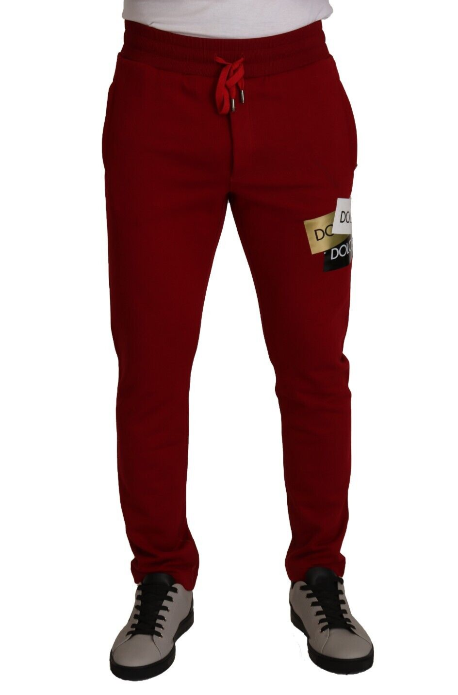 Dolce & Gabbana Red Cotton Logo Patch Sweatpants Jogging Pants - Whispers Of Wisdom Clothing
