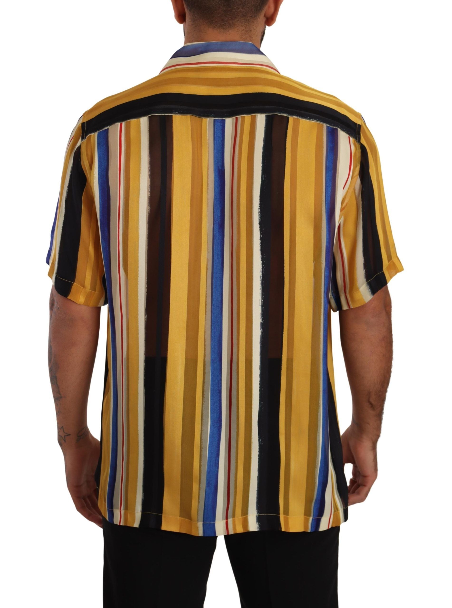 Dolce & Gabbana Yellow Striped Short Sleeve Silk Shirt - Whispers Of Wisdom Clothing