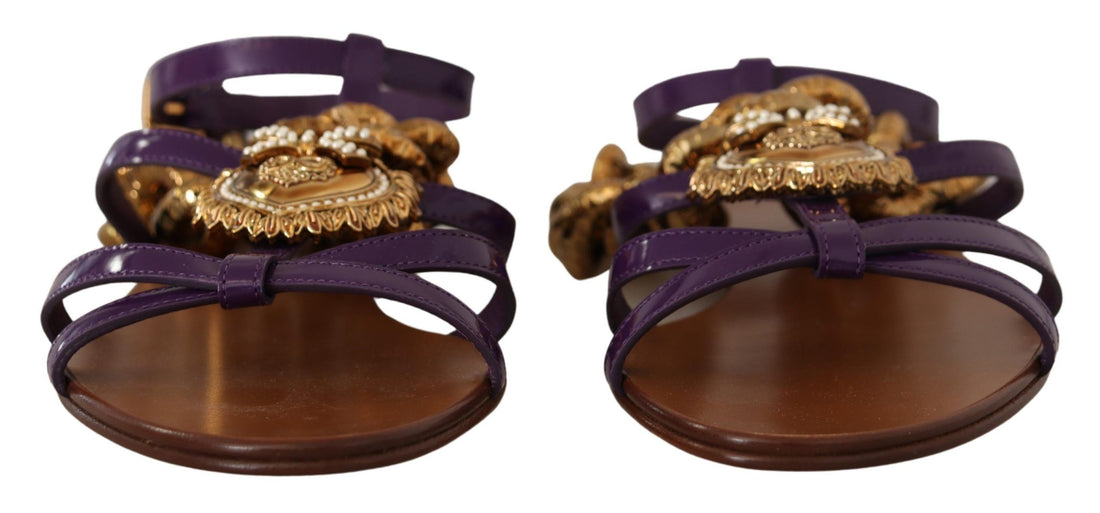 Dolce & Gabbana Purple Leather Devotion Flats Sandals Shoes - Whispers Of Wisdom Clothing