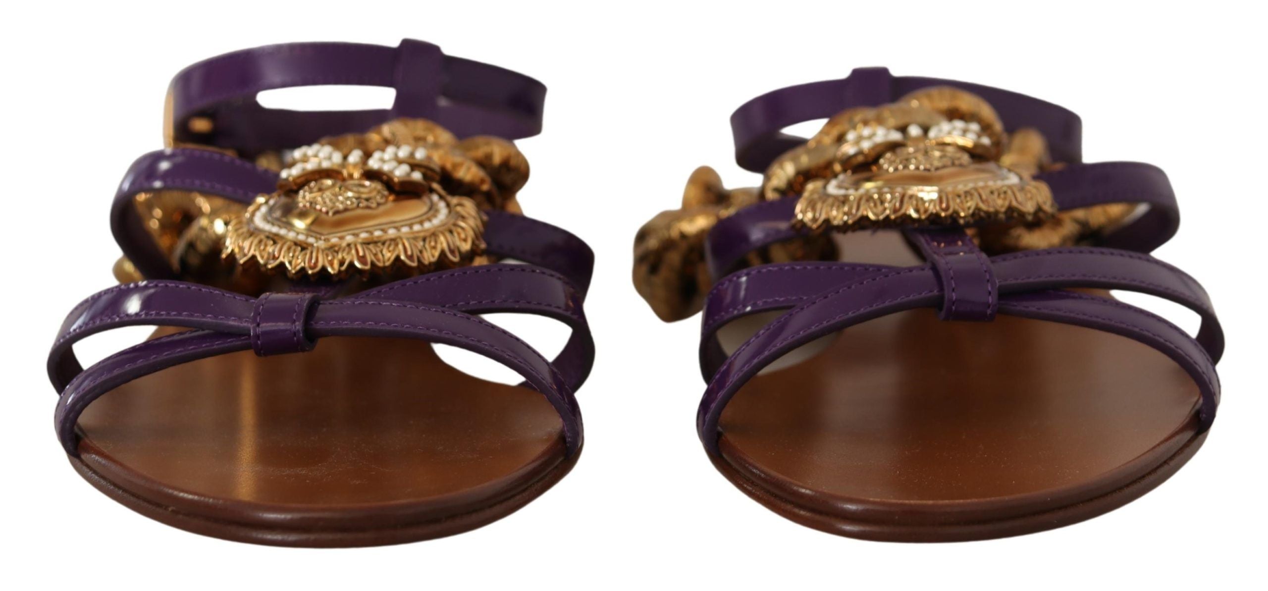 Dolce & Gabbana Purple Leather Devotion Flats Sandals Shoes - Whispers Of Wisdom Clothing