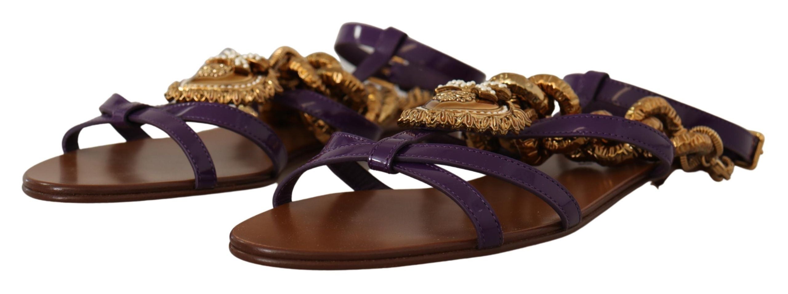 Dolce & Gabbana Purple Leather Devotion Flats Sandals Shoes - Whispers Of Wisdom Clothing