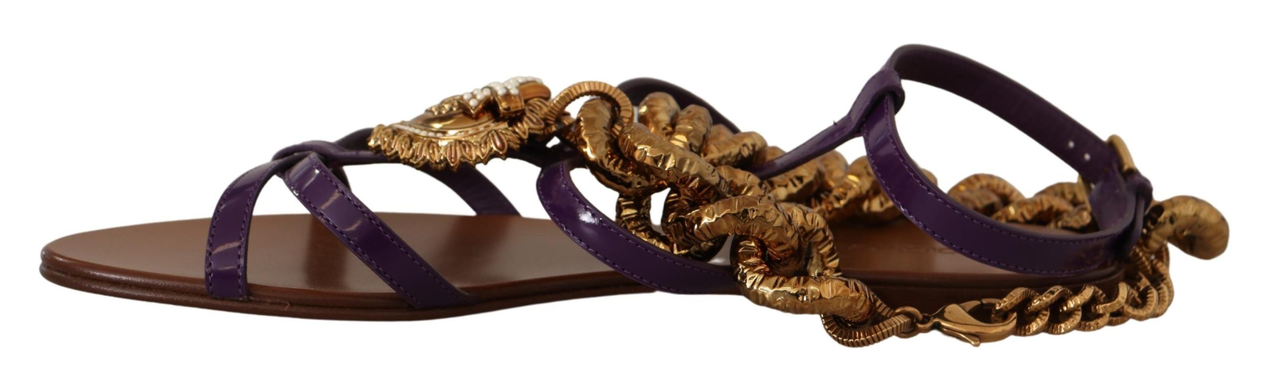 Dolce & Gabbana Purple Leather Devotion Flats Sandals Shoes - Whispers Of Wisdom Clothing