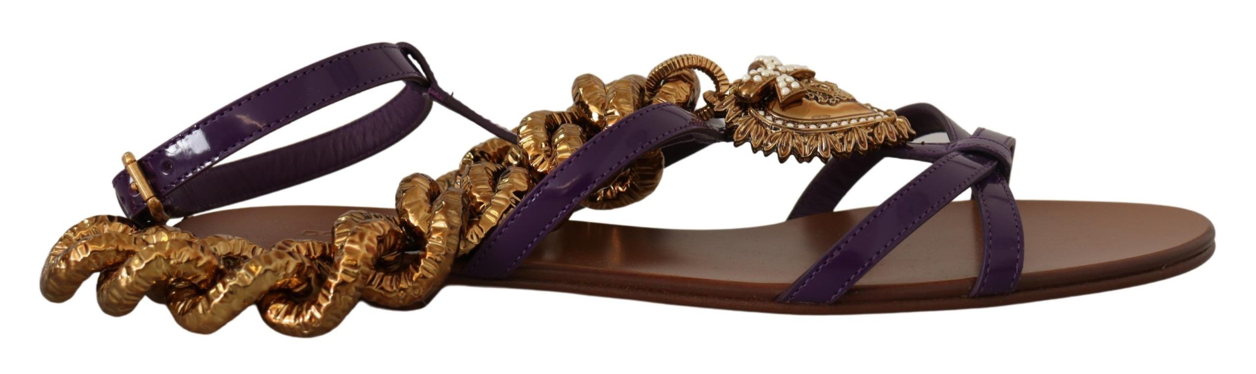 Dolce & Gabbana Purple Leather Devotion Flats Sandals Shoes - Whispers Of Wisdom Clothing