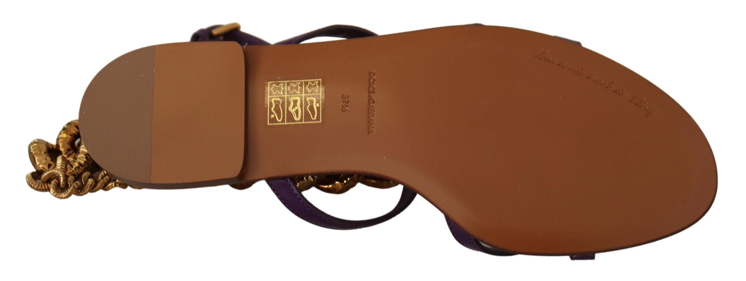 Dolce & Gabbana Purple Leather Devotion Flats Sandals Shoes - Whispers Of Wisdom Clothing