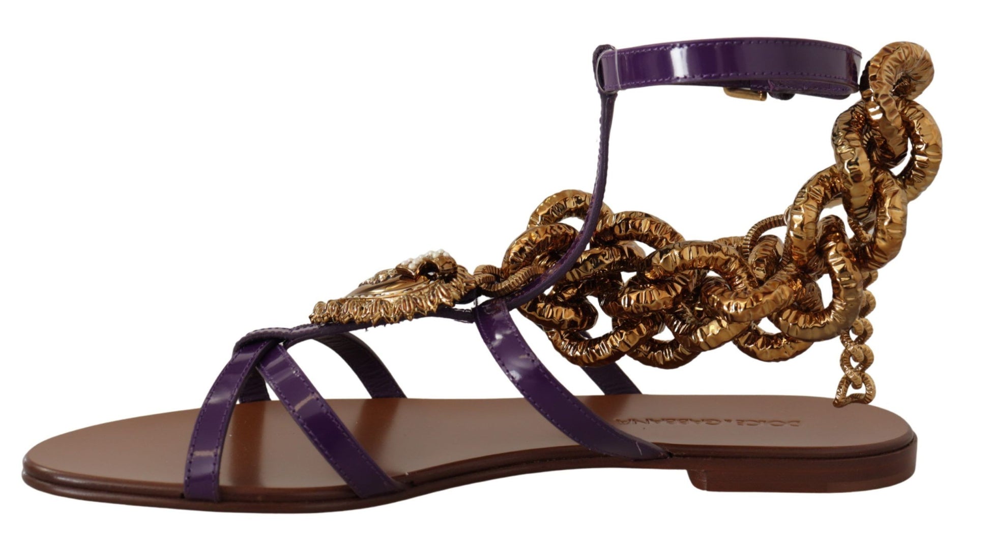 Dolce & Gabbana Purple Leather Devotion Flats Sandals Shoes - Whispers Of Wisdom Clothing