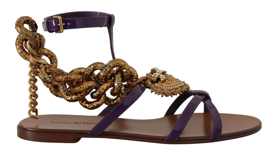 Dolce & Gabbana Purple Leather Devotion Flats Sandals Shoes - Whispers Of Wisdom Clothing