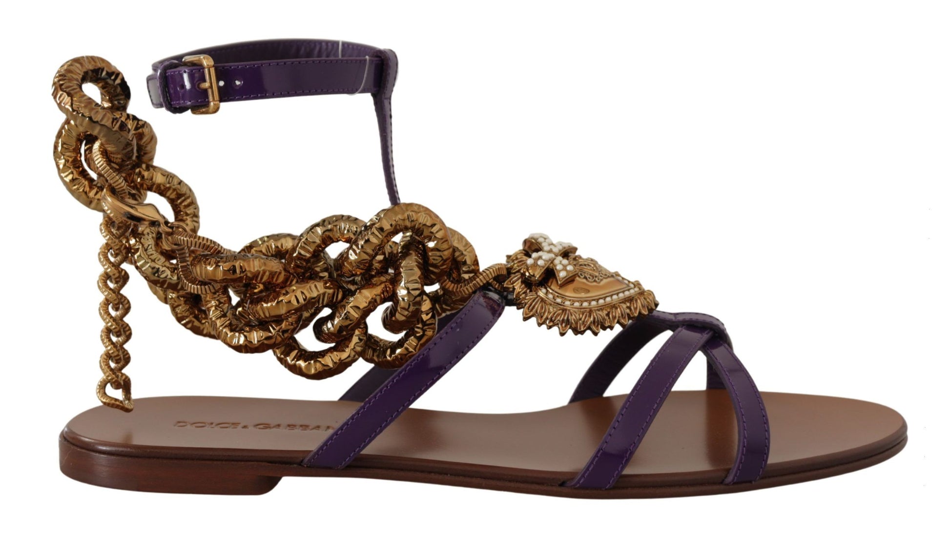 Dolce & Gabbana Purple Leather Devotion Flats Sandals Shoes - Whispers Of Wisdom Clothing
