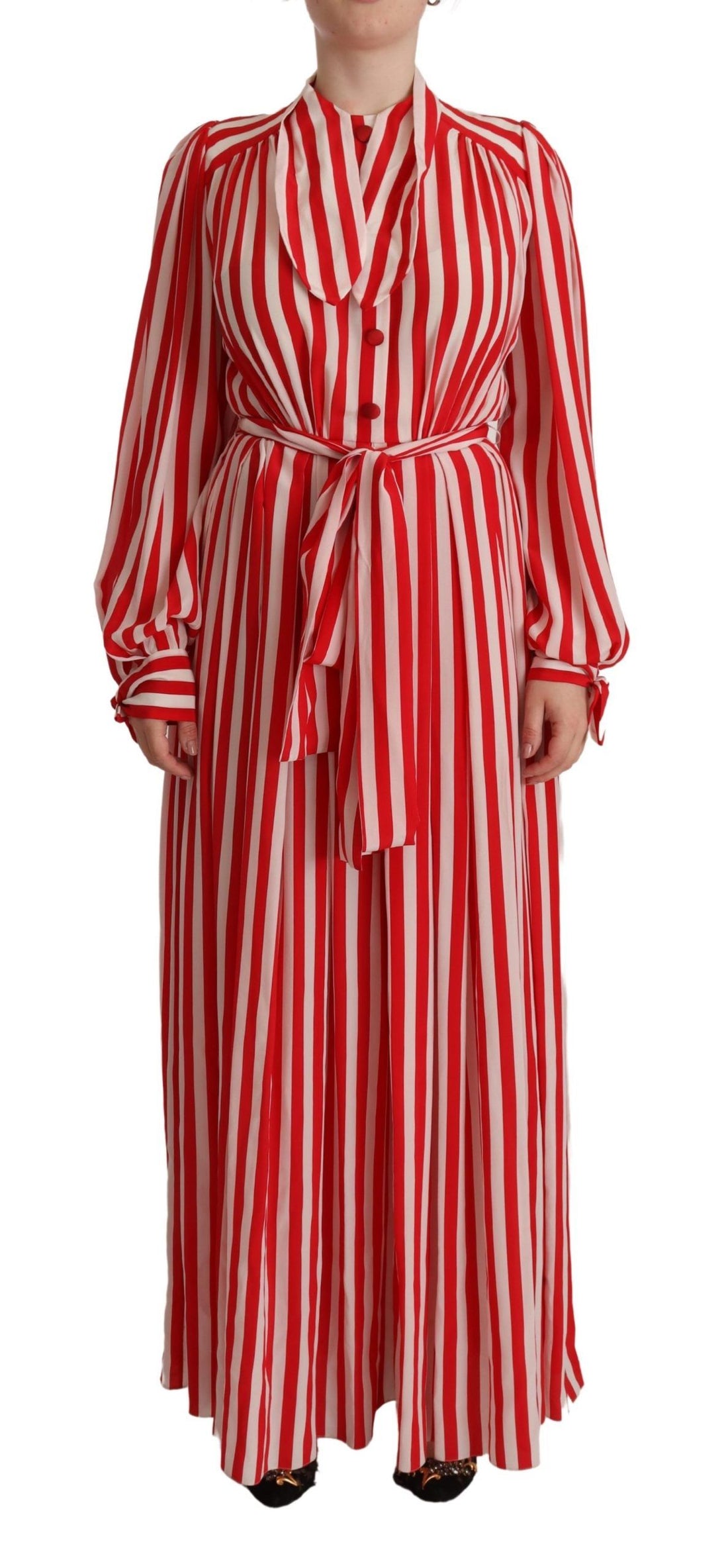 Dolce & Gabbana White Red Silk A-Line Shift Gown Dress - Whispers Of Wisdom Clothing