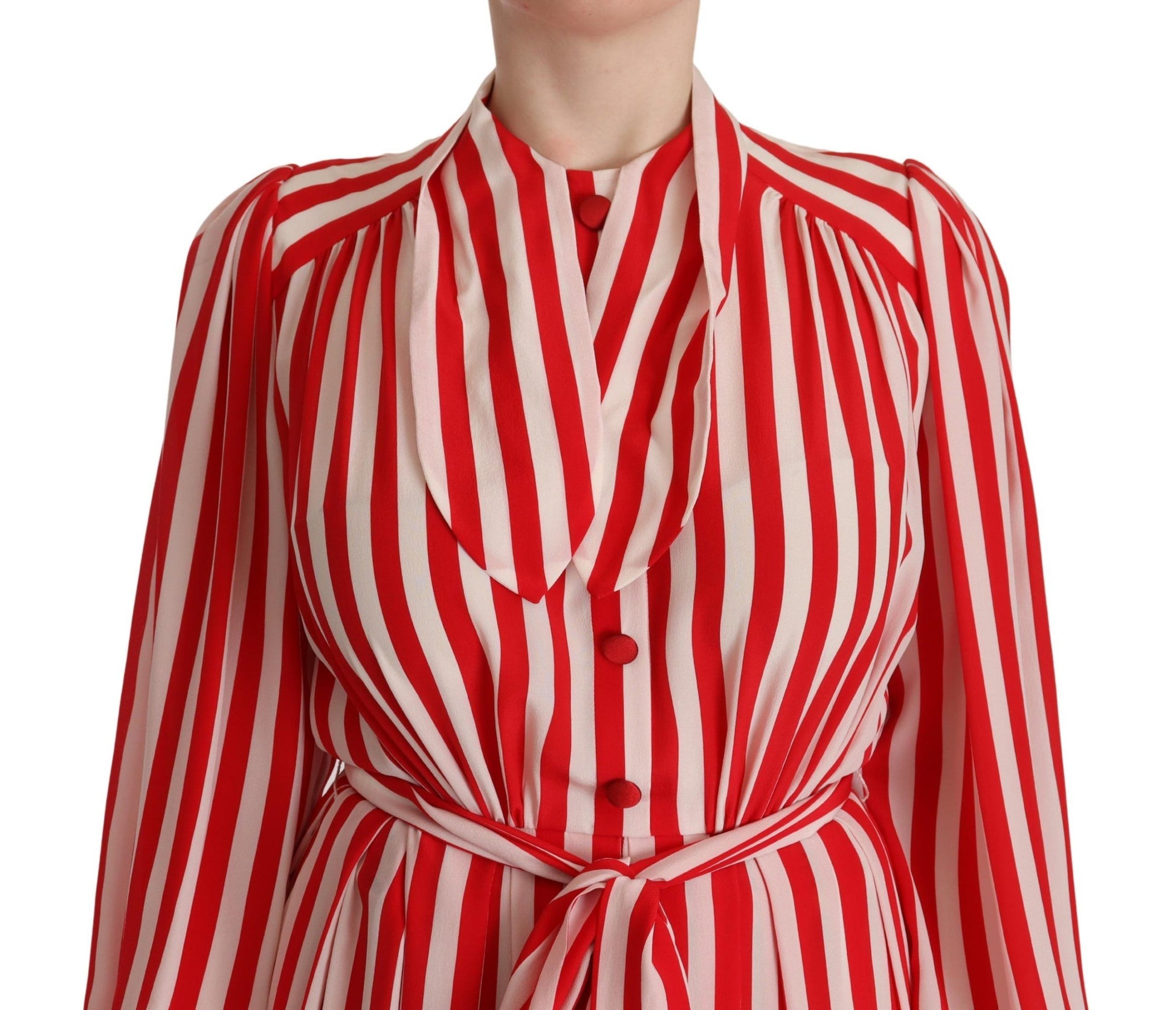 Dolce & Gabbana White Red Silk A-Line Shift Gown Dress - Whispers Of Wisdom Clothing