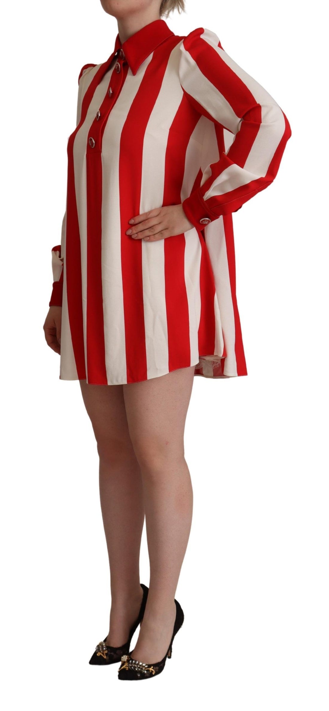 Dolce & Gabbana White Red Stretch Mini Shirt Gown Dress - Whispers Of Wisdom Clothing