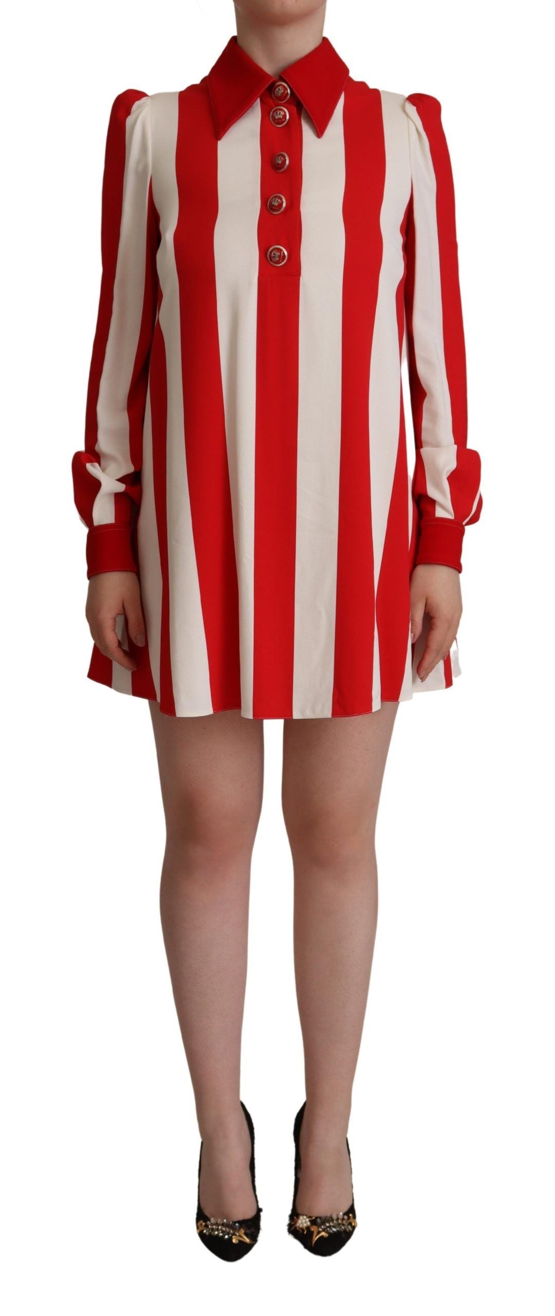 Dolce & Gabbana White Red Stretch Mini Shirt Gown Dress - Whispers Of Wisdom Clothing