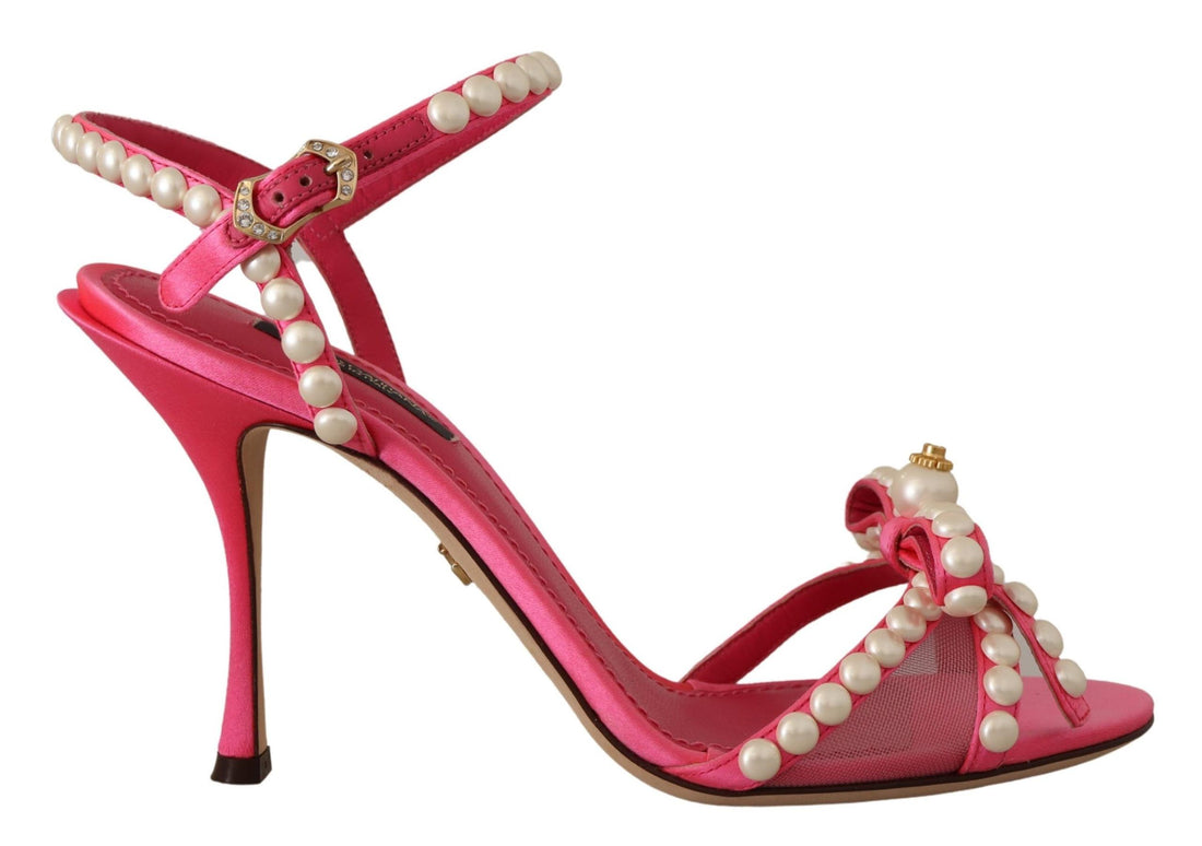 Dolce & Gabbana Pink Satin White Pearl Crystals Heels Shoes - Whispers Of Wisdom Clothing