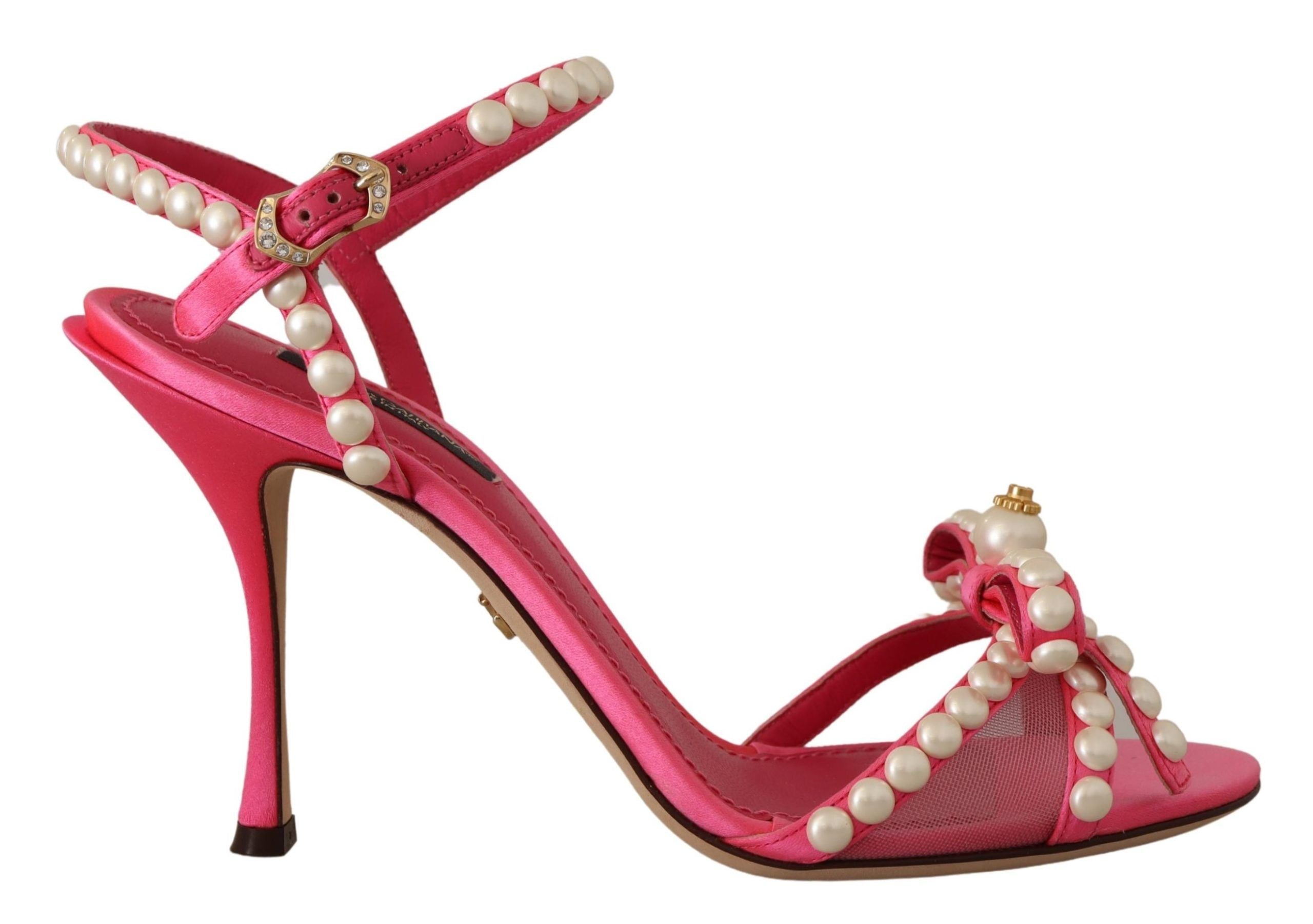 Dolce & Gabbana Pink Satin White Pearl Crystals Heels Shoes - Whispers Of Wisdom Clothing
