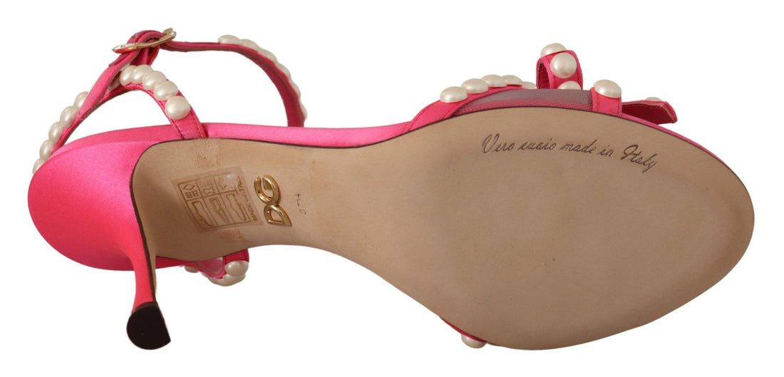 Dolce & Gabbana Pink Satin White Pearl Crystals Heels Shoes - Whispers Of Wisdom Clothing