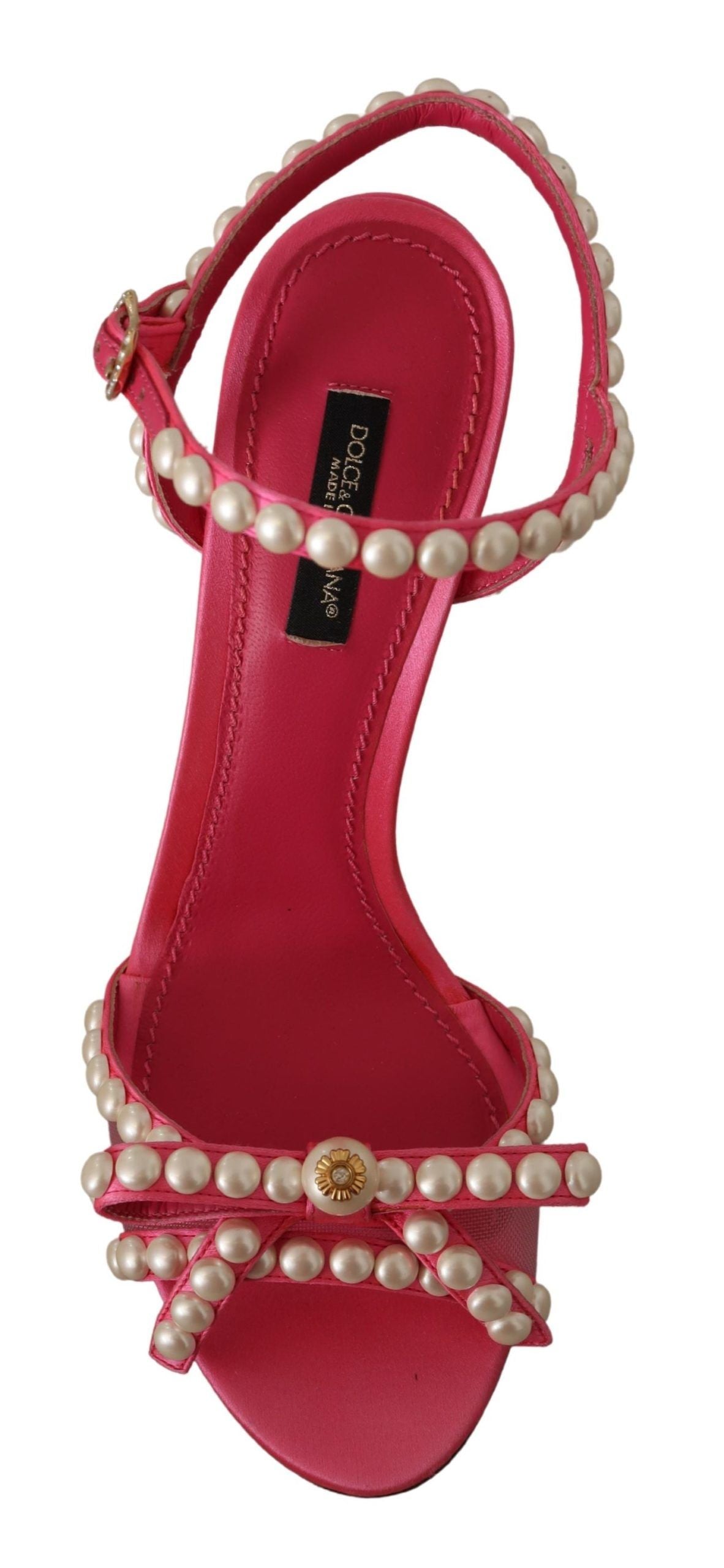 Dolce & Gabbana Pink Satin White Pearl Crystals Heels Shoes - Whispers Of Wisdom Clothing